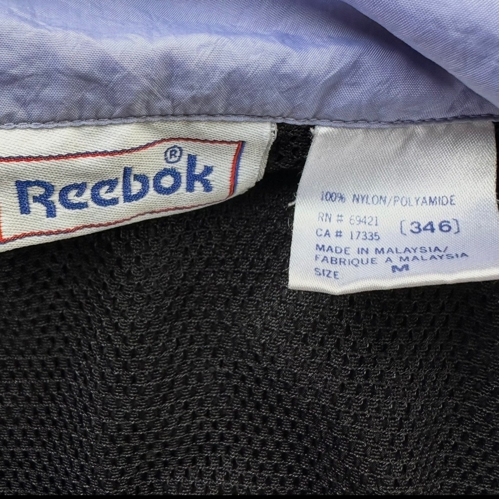 Vintage Reebok Windbreaker Jacket Mens Medium Black Purple Colorblock Full Zip - Picture 6 of 6